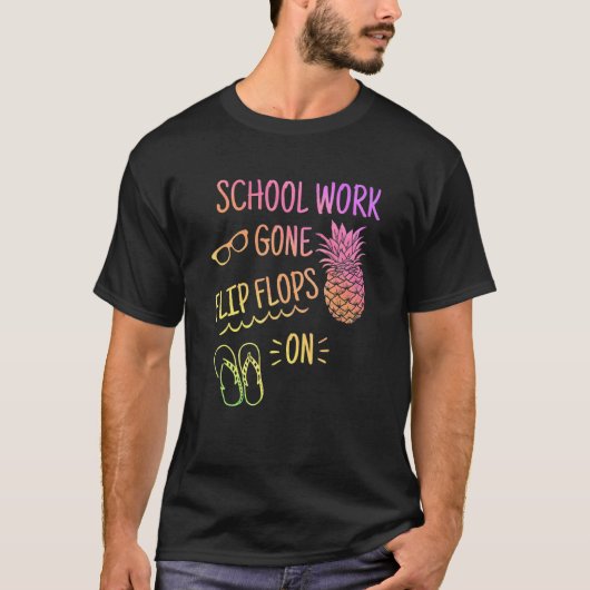 T-shirt Le Travail Scolaire A Été Flip Flops Sur Vacances (Devant)
