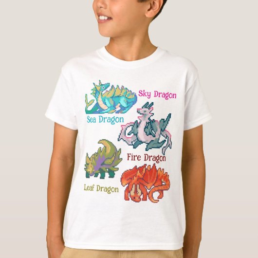 T-shirt Leaf, sky, fire, sea Dragon pixel art (Devant)