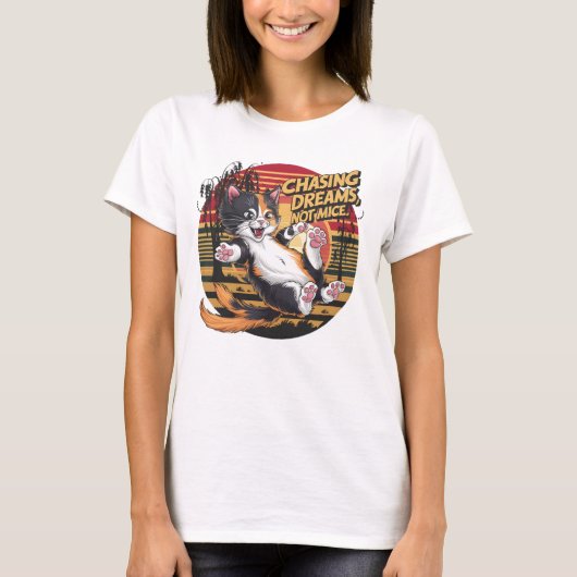 T-shirt Leaping Feline Elégance Chasing rêves pas souris (Devant)