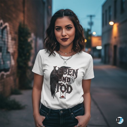 T-shirt 💀 "Leben und Tod" Raven Hourglass Gothic