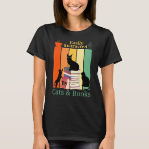T-shirt Lecture Chat Facilement Distrait Par Chat Noir Et 