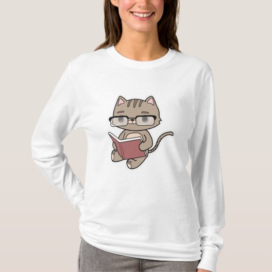 T-shirt Lecture de chat avec livre (Devant)