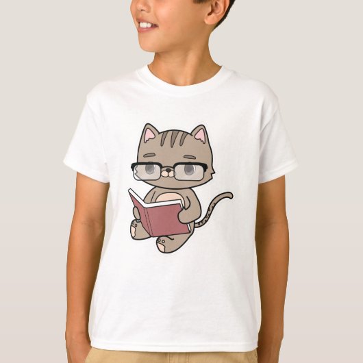 T-shirt Lecture de chat avec livre (Devant)