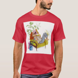 T-shirt Lecture de fille avec dessin au crayon plante