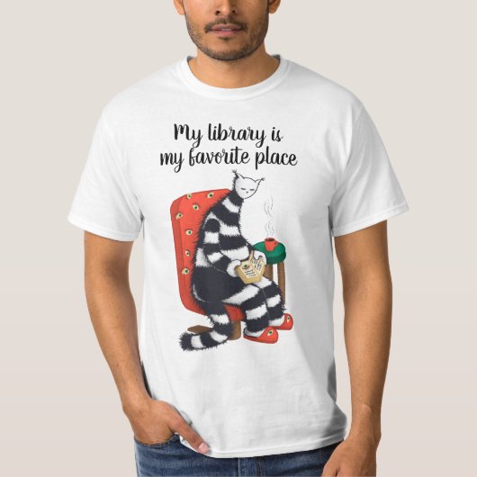 T-shirt Lecture de la bibliothèque d'amusement de chats (Devant)