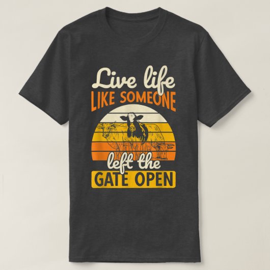 T-shirt Left Gate Open Ranch Farmer Farming Animal Cow  (Design devant)