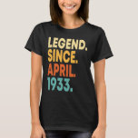 T-shirt Légende depuis avril 1933 90e anniversaire 90 ans<br><div class="desc">Légende depuis avril 1933 90e anniversaire 90 ans 1</div>
