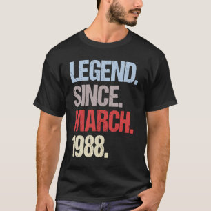 T-shirt Légende depuis mars 1988 Anniversaire Vintage