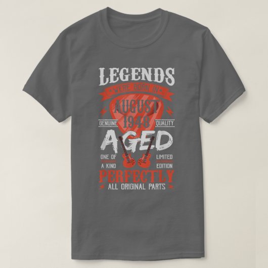T-shirt Legends Were Born in August 1948Guitar Pick Guitar (Design devant)