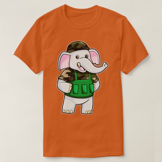 T-shirt L'éléphant comme soldat avec casque uniforme (Design devant)