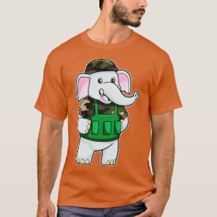 T-shirt L'éléphant comme soldat avec casque uniforme