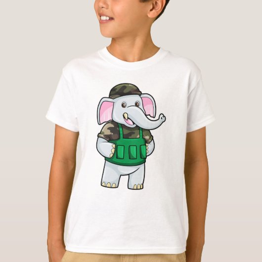 T-shirt L'éléphant comme soldat avec uniforme et casque (Devant)