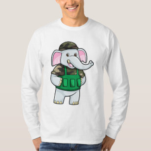 T-shirt L'éléphant comme soldat avec uniforme et casque