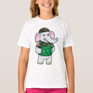 T-shirt L'éléphant comme soldat avec uniforme et casque
