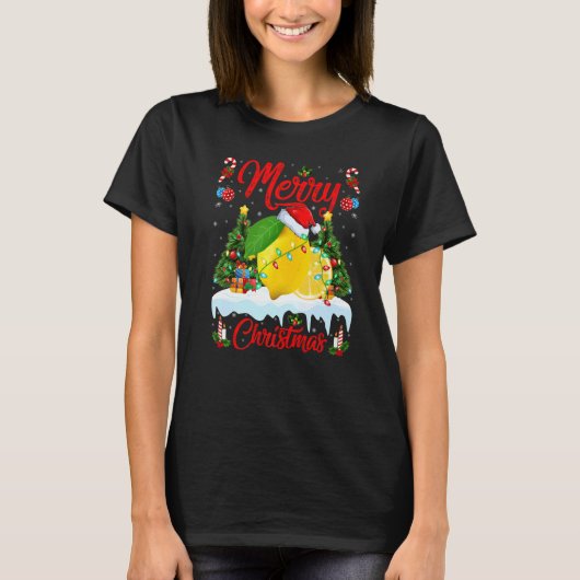 T-shirt Lemon Fruit Lights Xmas Tree Santa Lemon Christmas (Devant)