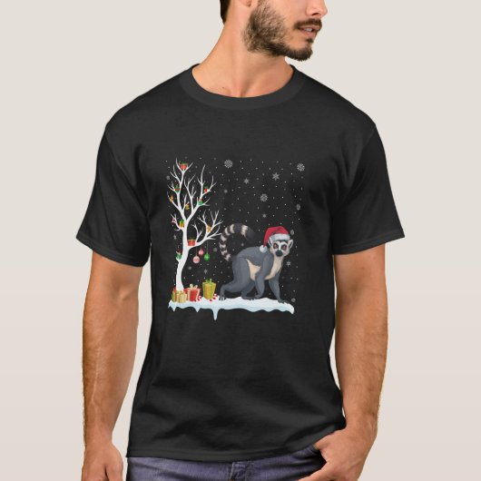 T-shirt Lemur Santa Hat Festif Arbre Lumière Pajam de Noël (Devant)