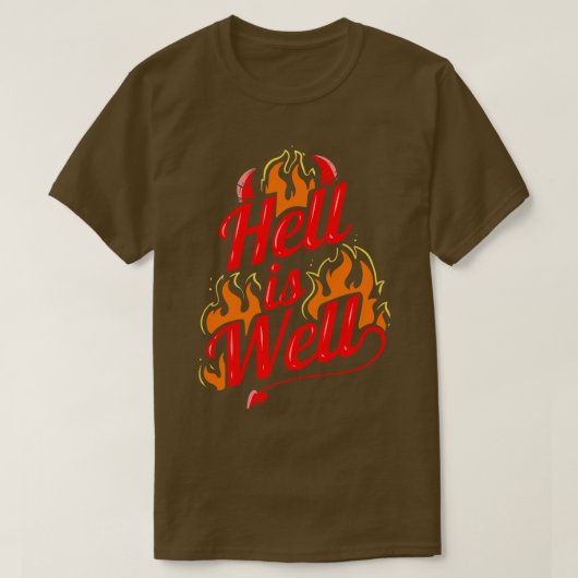 T-shirt L'Enfer Est Bien Flames Devils Horns Et Tail Hallo (Design devant)