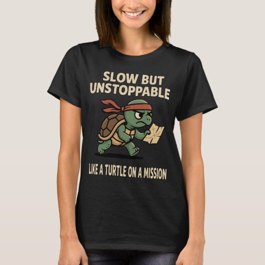 T-shirt Lente mais imparable - Tortue drôle en mission (Devant)