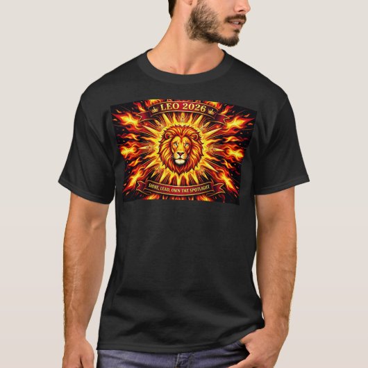 T-shirt Leo 2026 Regal Flaming Lion Zodiac Art | Shine, Le (Devant)
