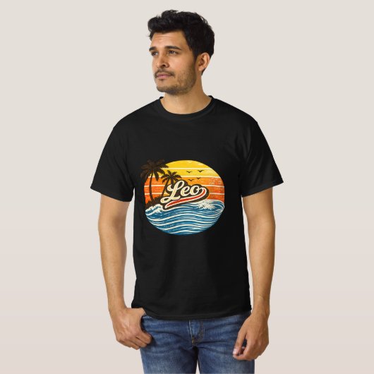 T-shirt Leo Retro Sunset Name Design (Devant entier)