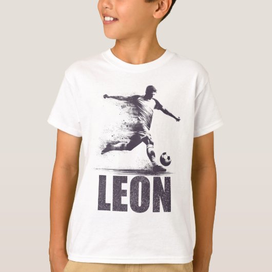 T-shirt Leon Soccer Boys Personalized First Name Leon  (Devant)