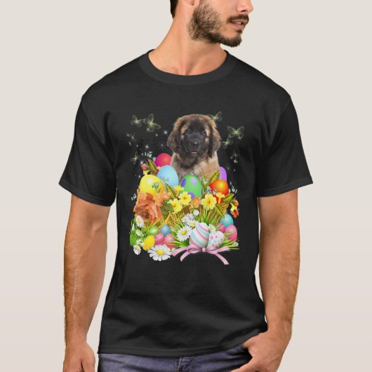 T-shirt Leonberger Bunny Chien avec Pâques Oeufs Panier Co (Devant)