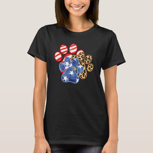 T-shirt Leopard American Flag Hearts 4 juillet Chien Paw P (Devant)