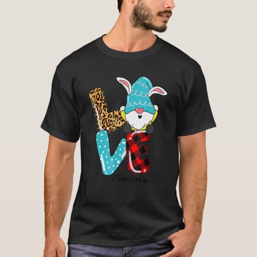 T-shirt Leopard Amour Enseignant Vie Pâques Gnome Oeufs Hu (Devant)