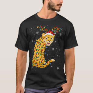T-shirt Léopard animal Santa Hat laide sapin de Noël Lumiè