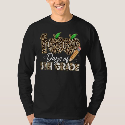 T-shirt Leopard Apples 100e jour 5e année Enseignant 100e (Devant)