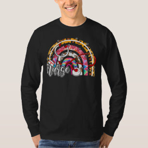 T-shirt Leopard Arc-en-ciel Boho Infirmière Stethoscope Mé