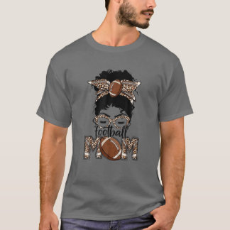 T-shirt Leopard Black Football Maman Jour de jeu Messy Bun