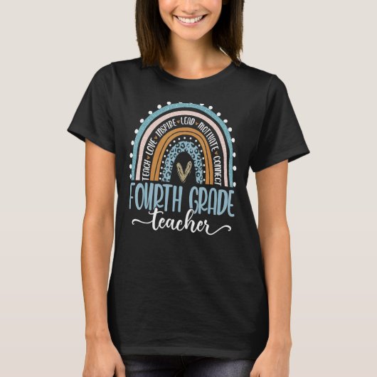 T-shirt Leopard Boho, enseignant de quatrième année Arc-en (Devant)