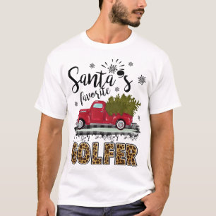 T-shirt Léopard Buffalo Plaid Père Noël Favori Golfer Chri