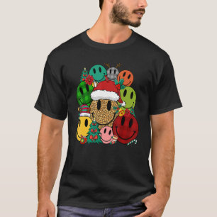 T-shirt Leopard Buffalo Plaid Père Noël Happy Face Joyeux