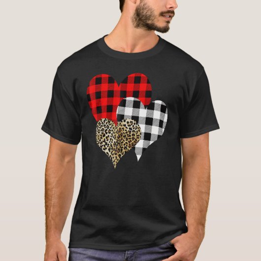 T-shirt Leopard Buffalo Red Black Plaid Heart Funny Valent (Devant)