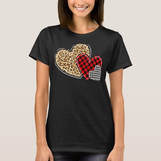 T-shirt Leopard Buffalo Red Black Plaid Heart Funny Valent (Devant)