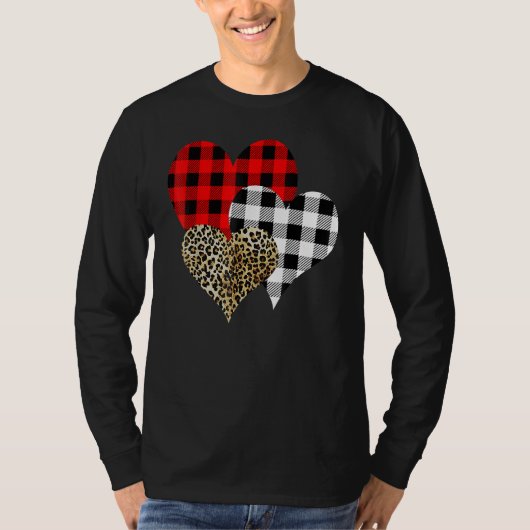 T-shirt Leopard Buffalo Red Black Plaid Heart Funny Valent (Devant)