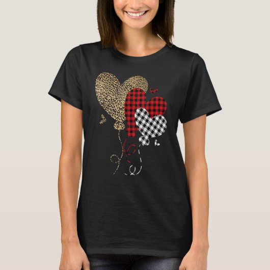 T-shirt Leopard Buffalo Red Black Plaid Heart Funny Valent (Devant)