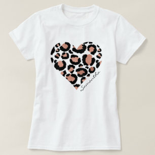 T-shirt Leopard Cheetah Animal Motif Nom du coeur
