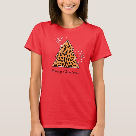 T-shirt Leopard cheetah Christmas Tree (Devant)