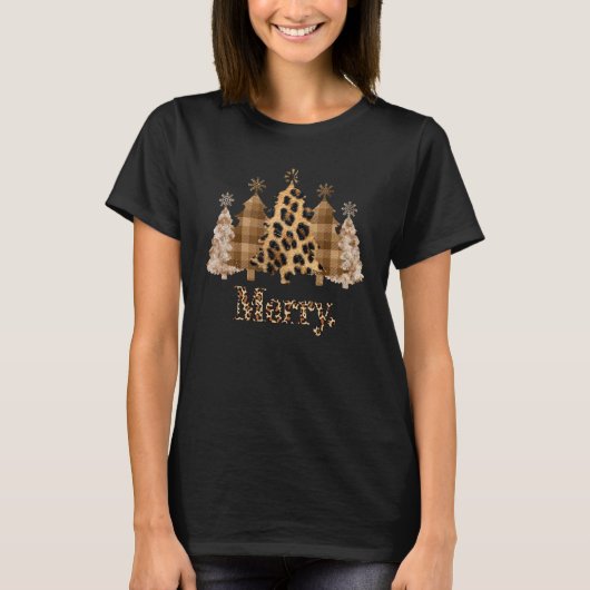 T-shirt Leopard Christmas Tree Winter Holiday Merry Christ (Devant)