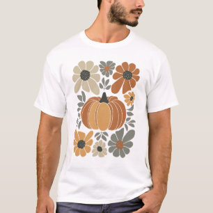 T-shirt Leopard Citrouille Floral Rétro Automne Rétro Auto