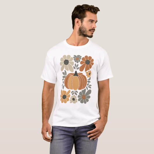 T-shirt Leopard Citrouille Floral Rétro Automne Rétro Auto (Devant entier)