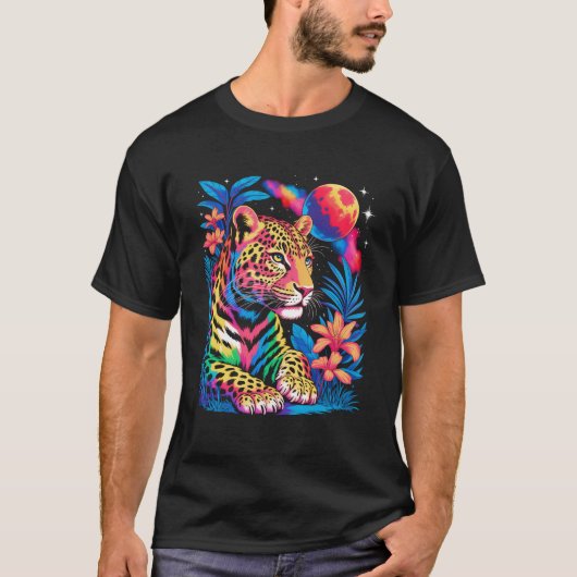 T-shirt Leopard Colorful Wildlife Art Vibrant Graphic Prin (Devant)