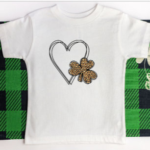 T-shirt Léopard de coeur noir shamrock céleste mignon