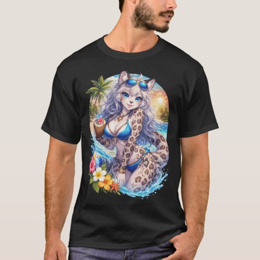 T-shirt Léopard des neiges sur la plage (Devant)