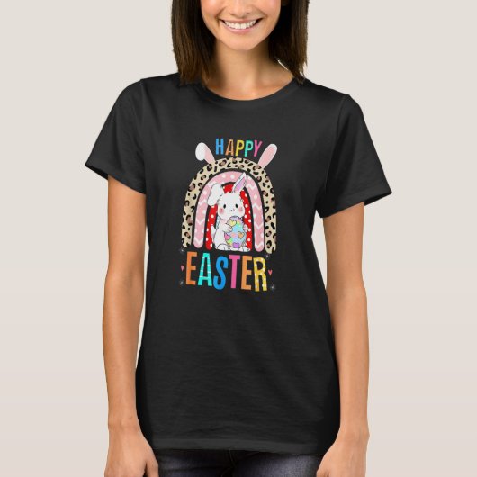 T-shirt Leopard Easter Rainbow Bunny Rabbit Trio mignonne  (Devant)
