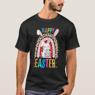 T-shirt Leopard Easter Rainbow Bunny Rabbit Trio mignonne 