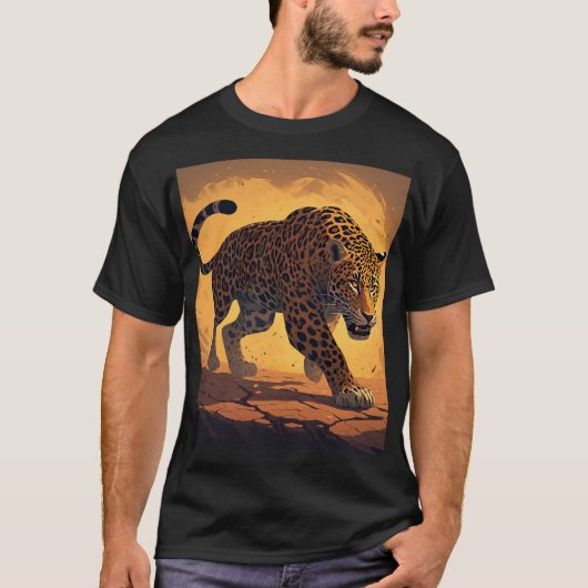 T-shirt Léopard Féroce Errant au Coucher du Soleil (Devant)